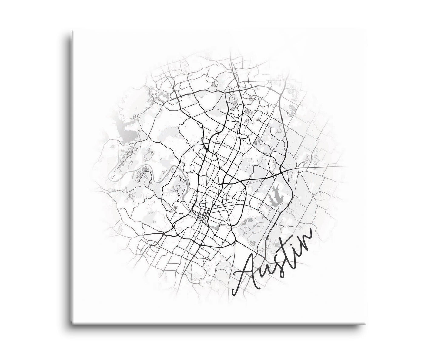 Minimalistic B&W Texas Austin Circle Map | Hi-Def Glass Art | Eaches | Min 2