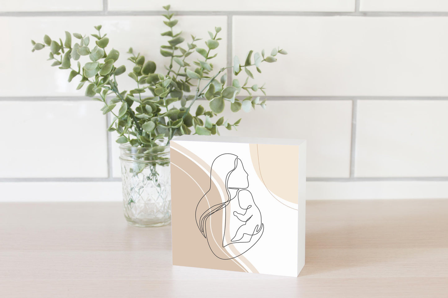 Modern Minimalist Mothers Day Mom Baby | Wood Block | Eaches | Min 4