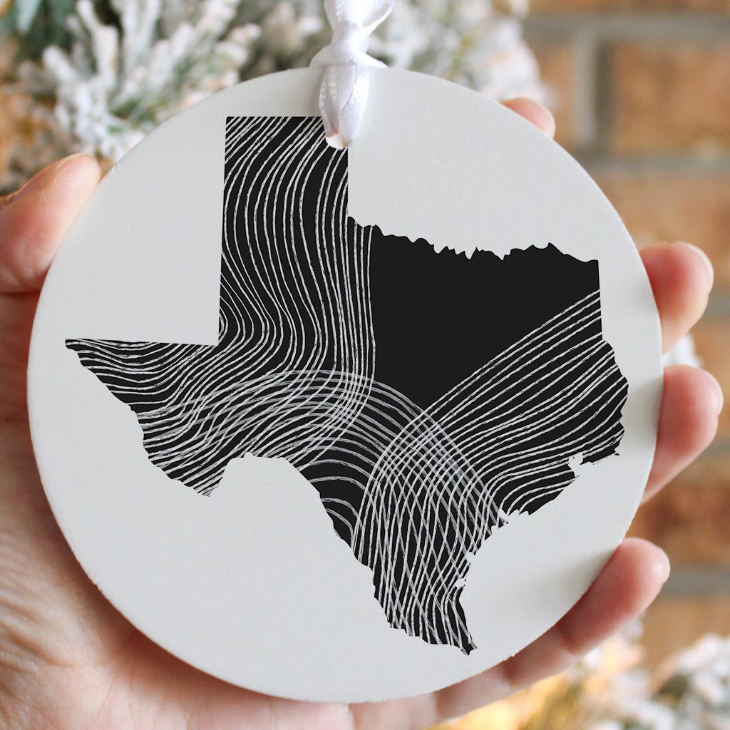 Modern Texas State Shape With Fluid Lines| Wood Ornament | Eaches | Min 6