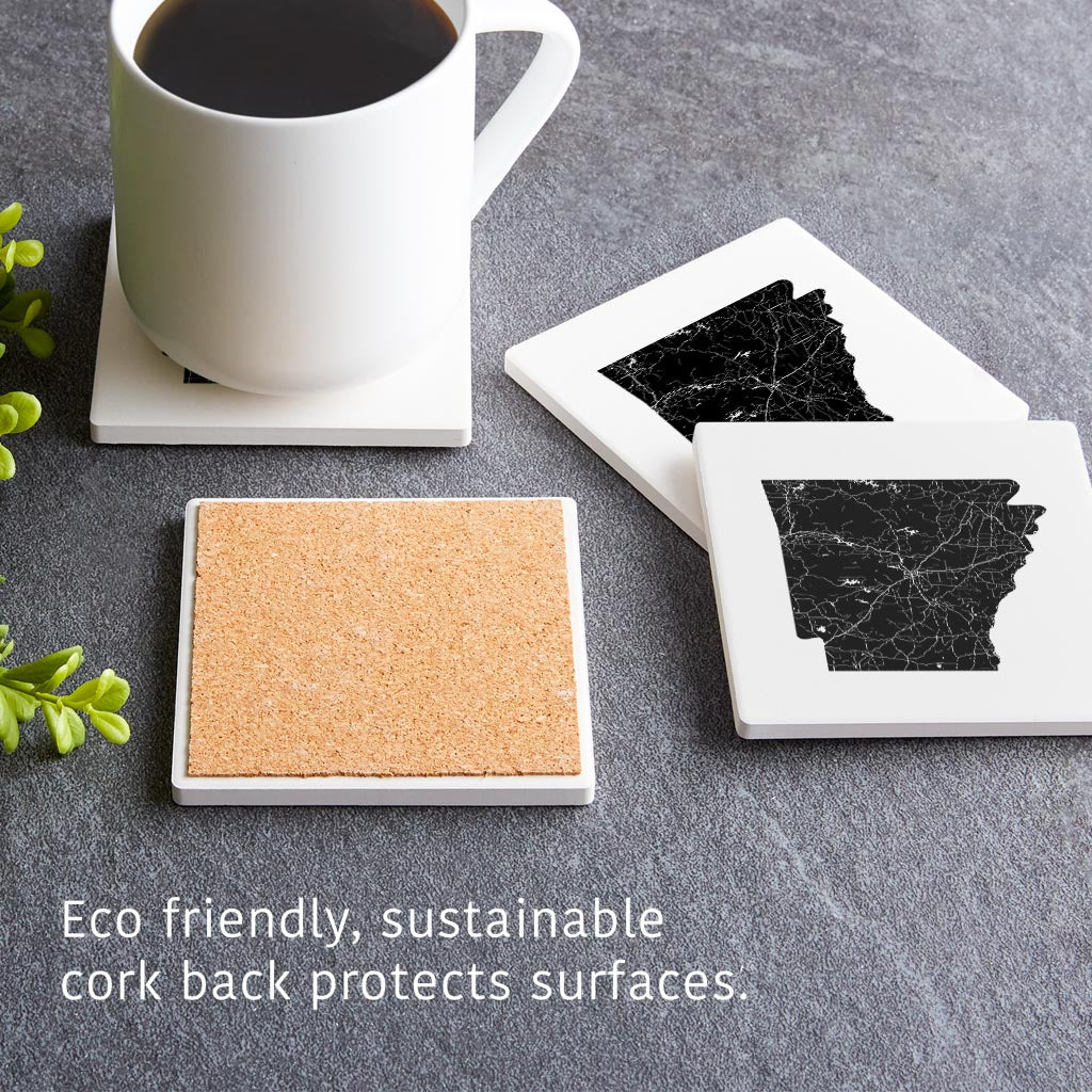 B&W Minimalist Arkansas Map | Absorbent Coasters | Set of 4 | Min 2