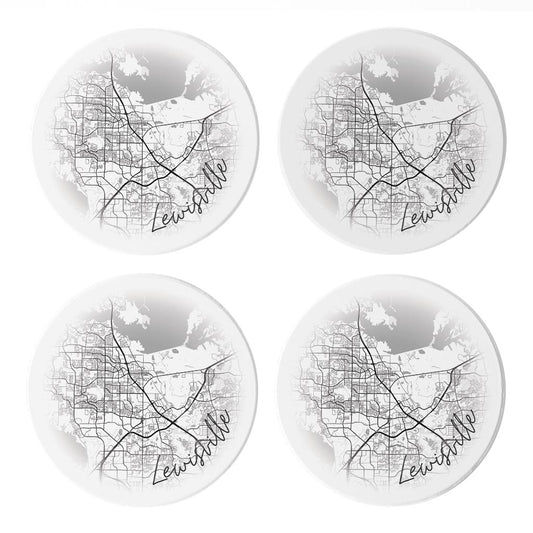 Minimalistic B&W Texas Lewisville Circle Map | Absorbent Coasters | Set of 4 | Min 2