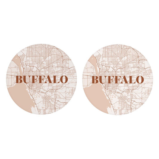 Modern Minimalist New York Buffalo Map | Absorbent Car Coasters | Set of 2 | Min 4