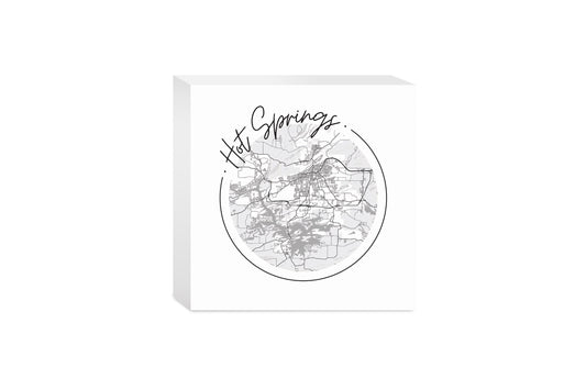 B&W Minimalist Arkansas Hot Springs Circle Map| Wood Block | Eaches | Min 4