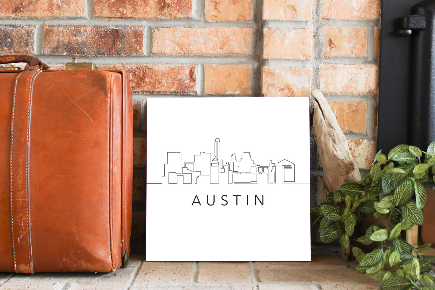 Minimalist B&W Texas Austin Skyline | Wood Sign | Eaches | Min 2