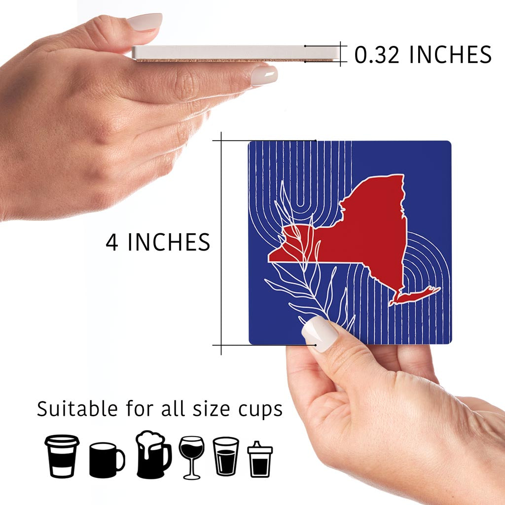 Red White And Blue New York State Retro Thin Lines | Absorbent Coasters | Set of 4 | Min 2