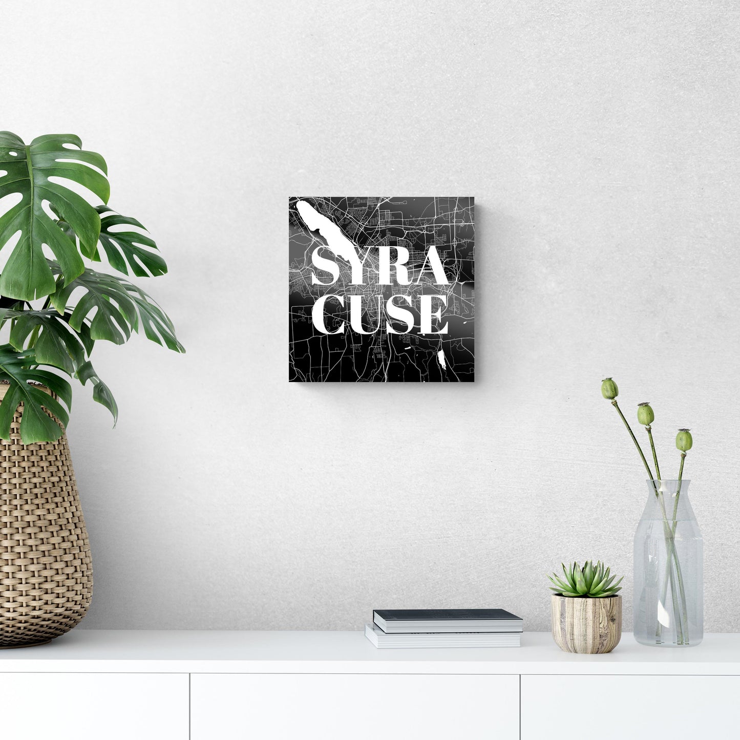 Minimalistic B&W New York Syracuse Map | Hi-Def Glass Art | Eaches | Min 1