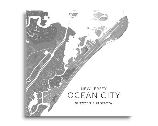 Ocean City Nj Minimalistic Map With Coordinates | Hi-Def Glass Art | Eaches | Min 2