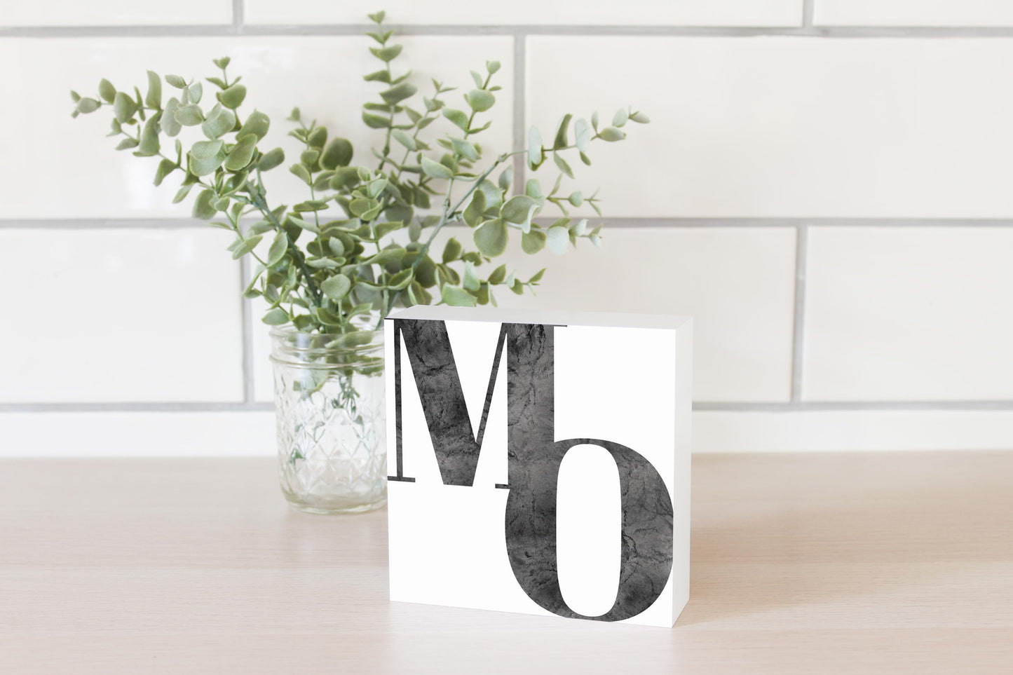 Minimalist B&W Missouri White Initials | Wood Block | Eaches | Min 4