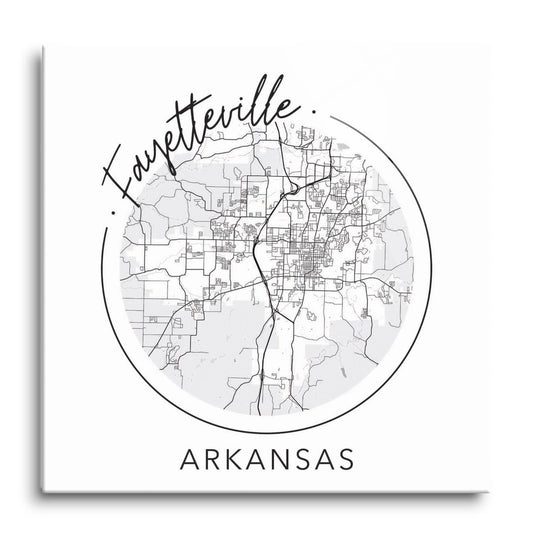 Minimalist B&W Arkansas Fayetteville Circle Map | Hi-Def Glass Art | Eaches | Min 1