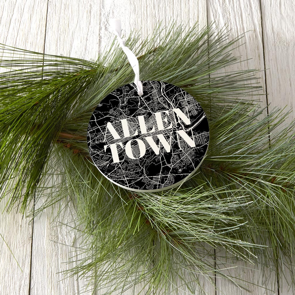 Minimalistic B&W Pennsylvania Allentown Map | Wood Ornament | Eaches | Min 6