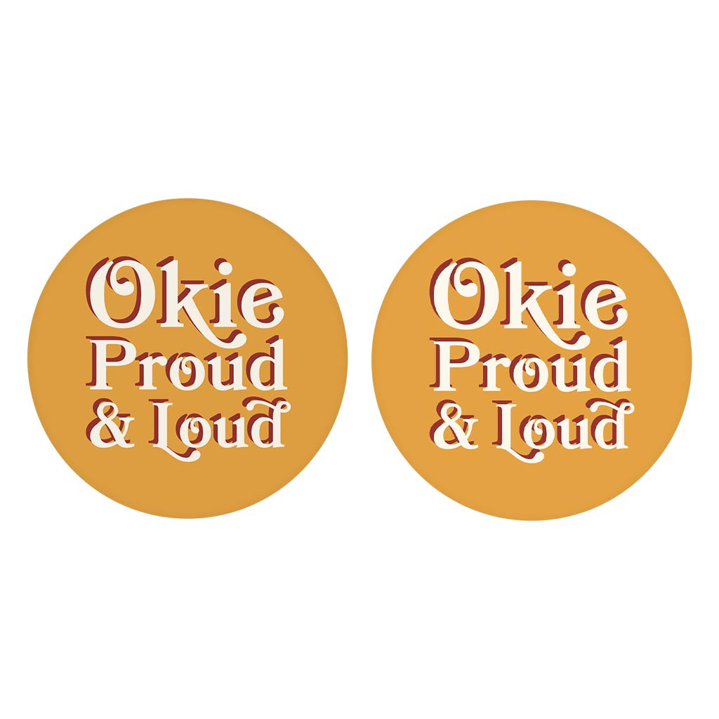 Modern Minimalist Oklahoma Proud Loud | Absorbent Car Coasters | Set of 2 | Min 4