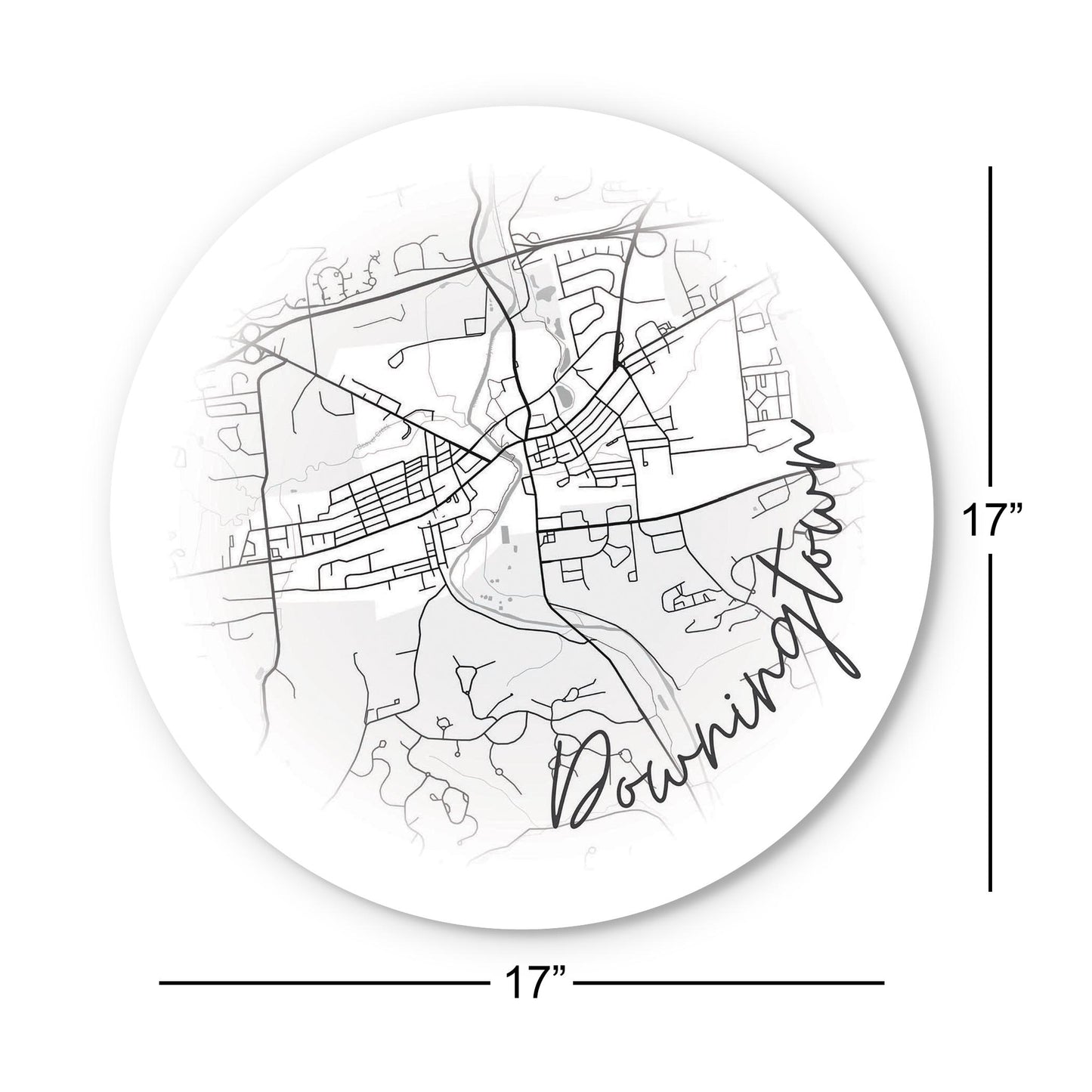 Minimalistic B&W Pennsylvania Downingtown Circle Map | Wood Sign | Eaches | Min 1