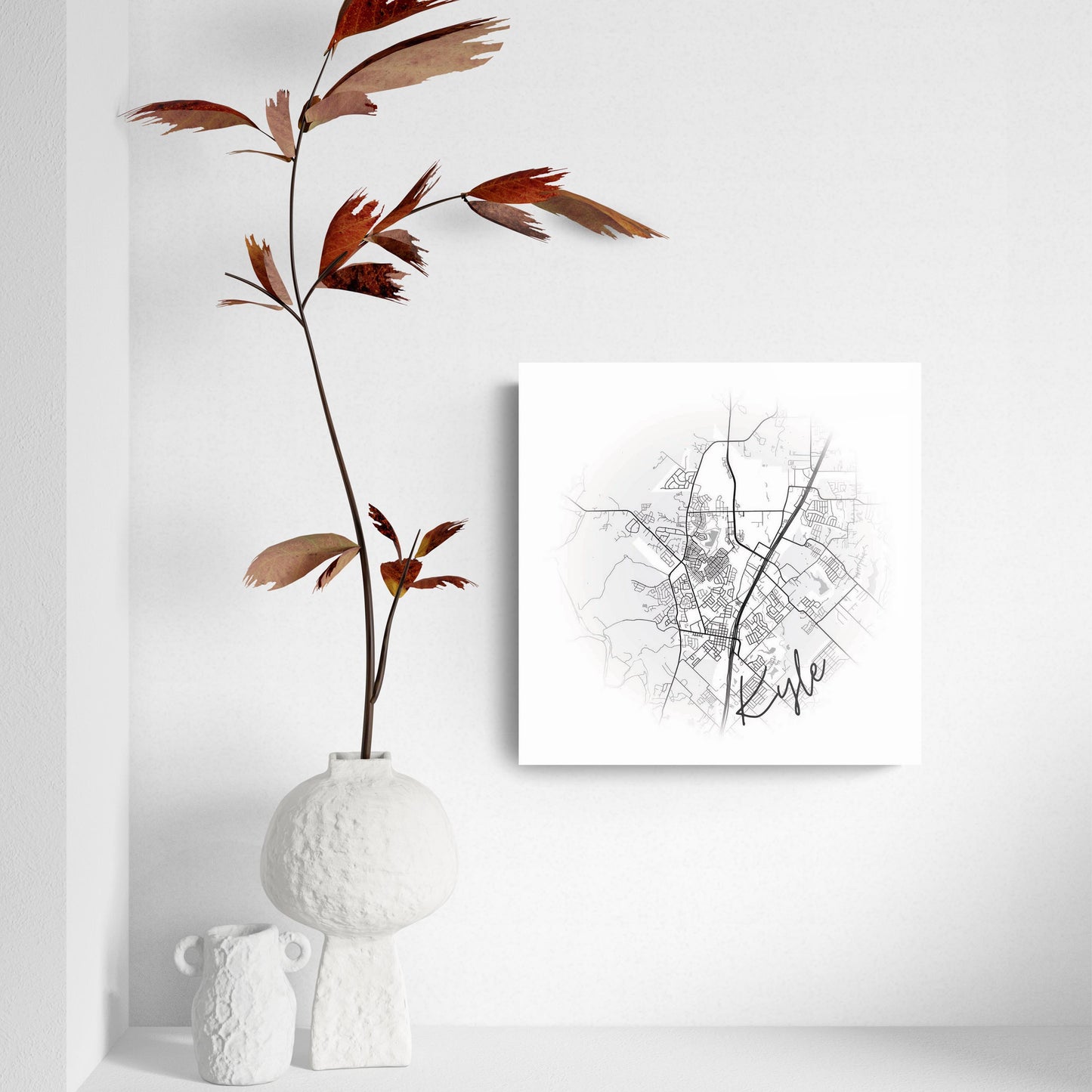Minimalistic B&W Texas Kyle Circle Map | Hi-Def Glass Art | Eaches | Min 2