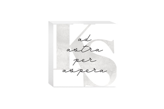 Minimalist B&W Kansas Ad Astra Per Aspera | Wood Block | Eaches | Min 4