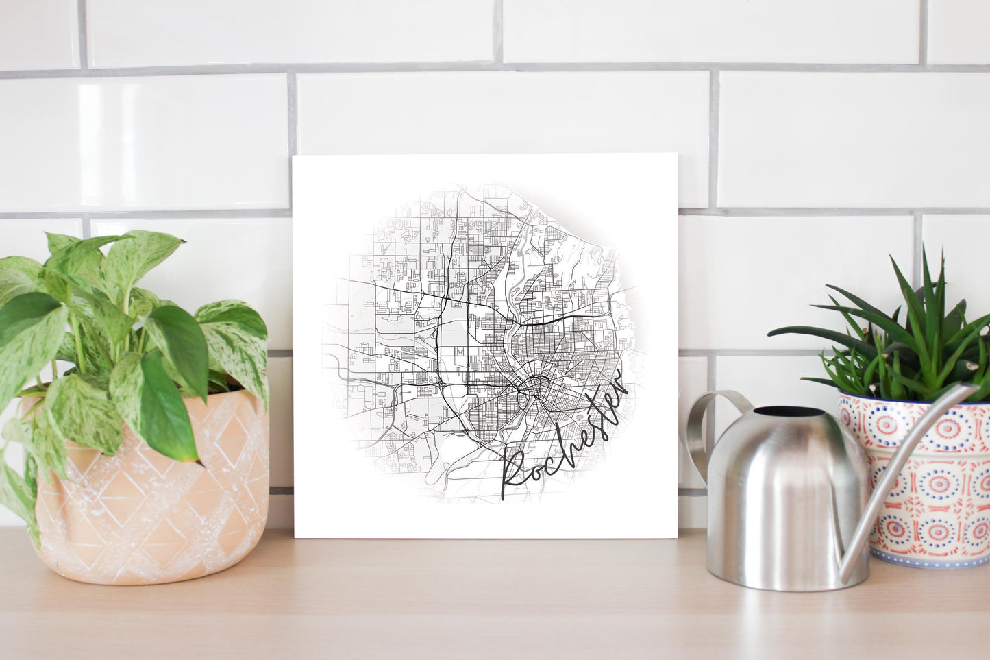 Minimalistic B&W New York Rochester Faded Circle Map | Wood Sign | Eaches | Min 2