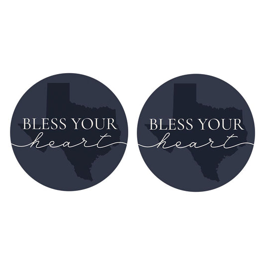 Modern Minimalist Texas Bless Your Heart | Absorbent Car Coasters | Set of 2 | Min 4