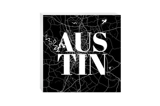 Modern Black Austin Map | Wood Block | Eaches | Min 2