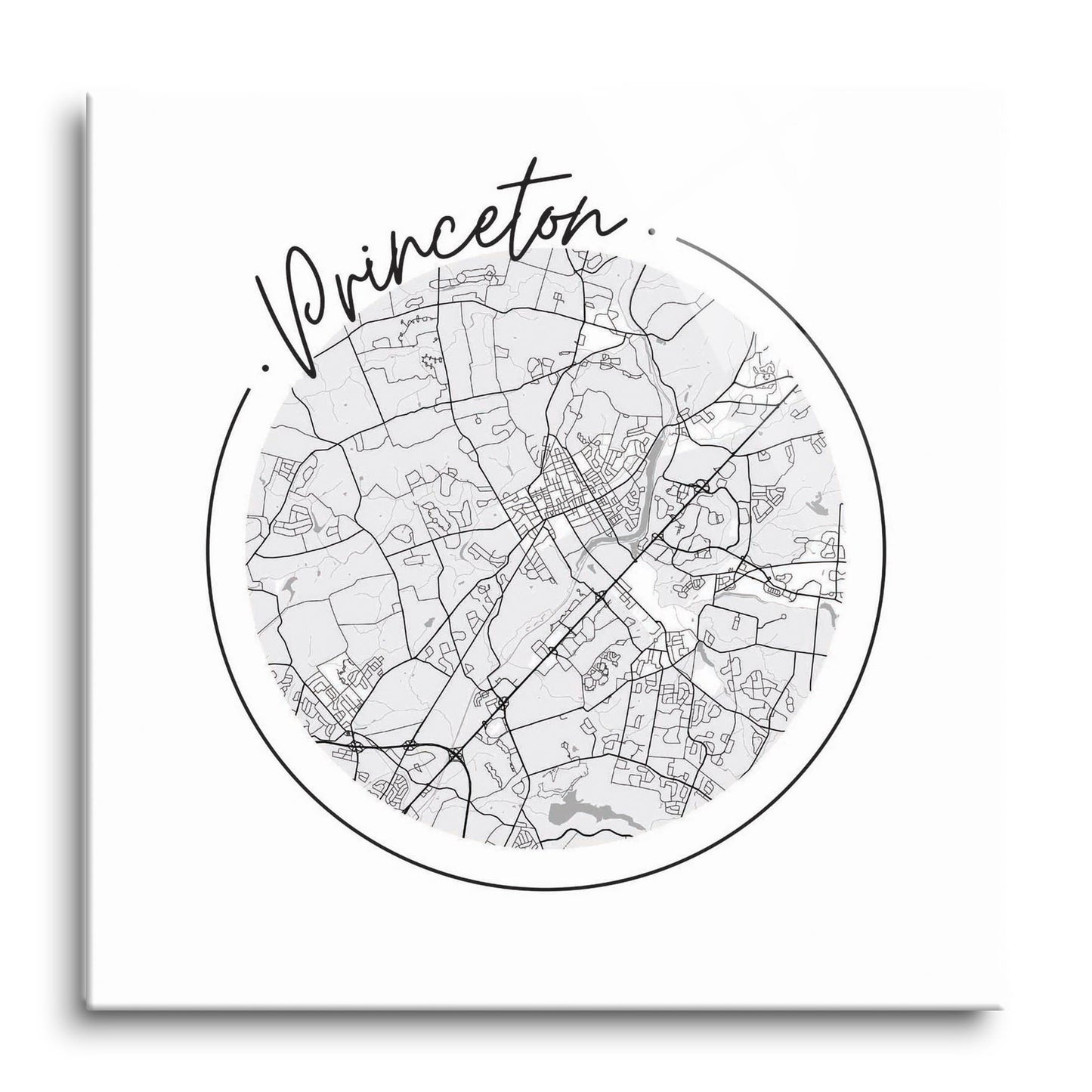 Minimalistic B&W New Jersey Princeton Circle Map | Hi-Def Glass Art | Eaches | Min 1