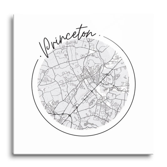 Minimalistic B&W New Jersey Princeton Circle Map | Hi-Def Glass Art | Eaches | Min 1