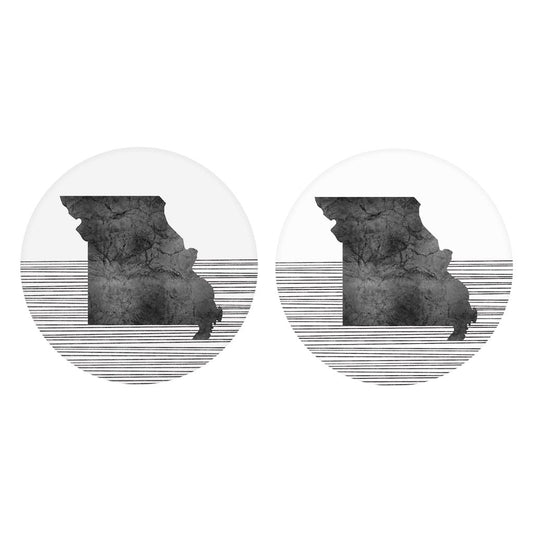 Minimalist B&W Missouri State With Straight Lines | Absorbent Car Coasters | Set of 2 | Min 4