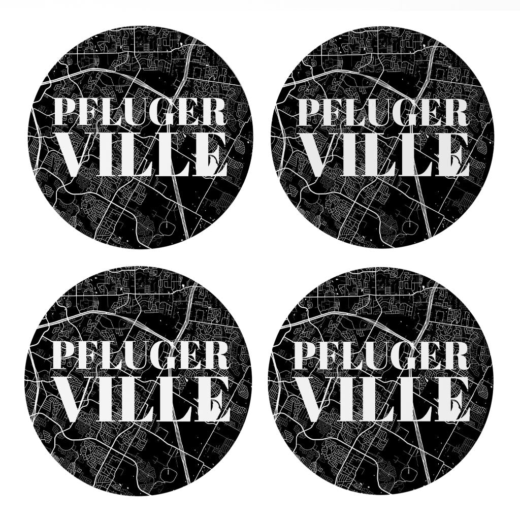 Minimalistic B&W Texas Pflugerville Map | Absorbent Coasters | Set of 4 | Min 2