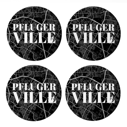 Minimalistic B&W Texas Pflugerville Map | Absorbent Coasters | Set of 4 | Min 2