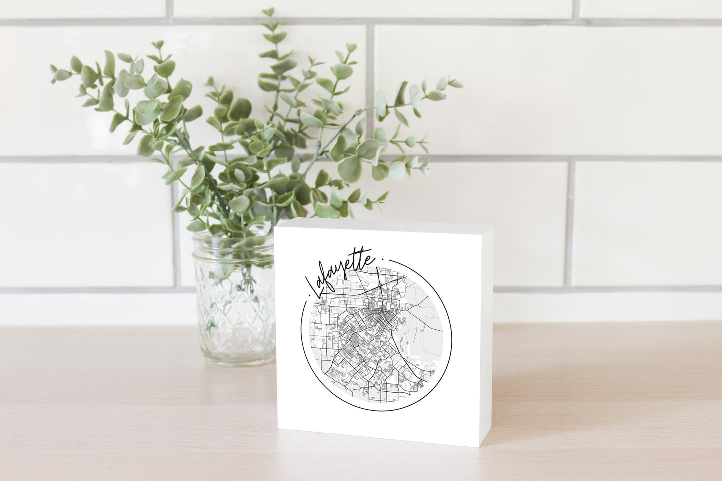 Modern Louisiana Lafayette Circle Map | Wood Block | Eaches | Min 4