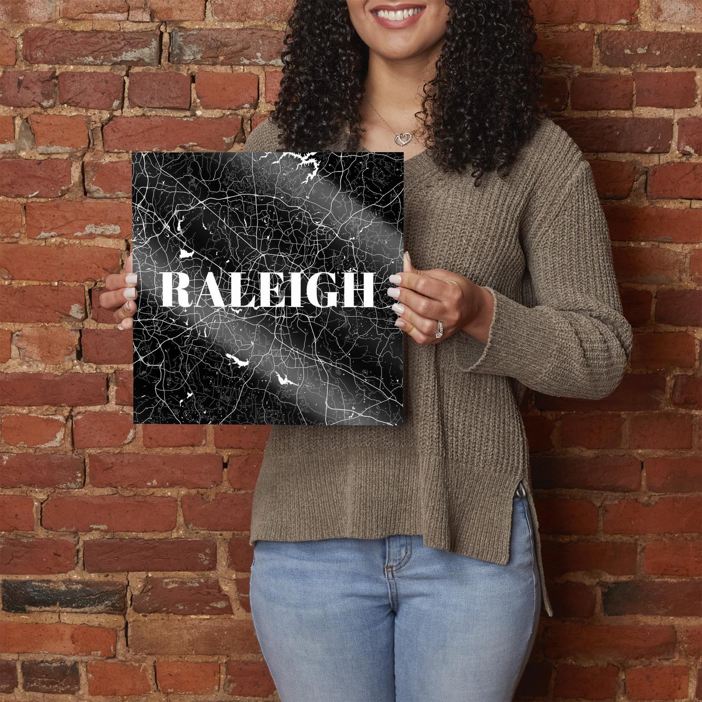 Minimalistic B&W North Carolina Raleigh Map | Hi-Def Glass Art | Eaches | Min 1