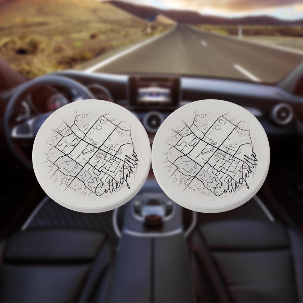 Minimalistic B&W Pennsylvania Collegeville Circle Map | Absorbent Car Coasters | Set of 2 | Min 4