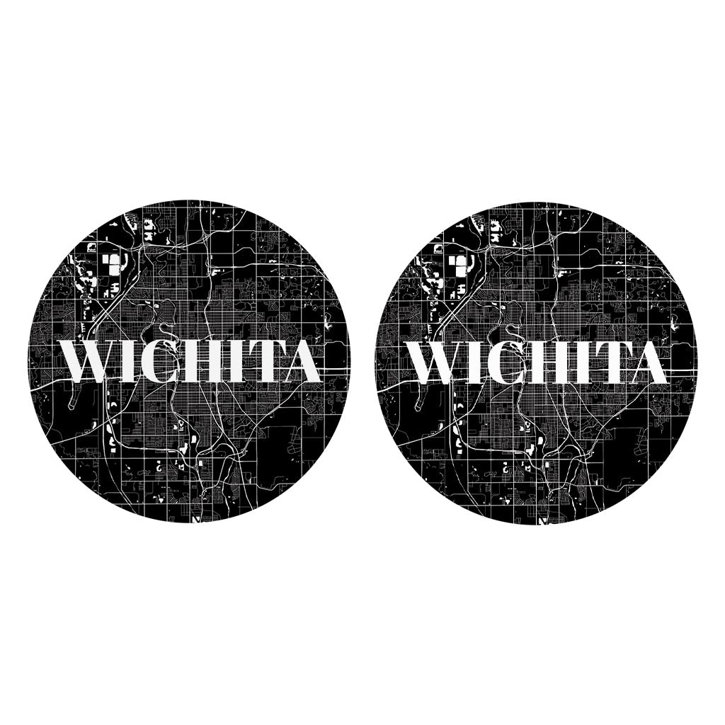Minimalist B&W Kansas Wichita Map | Absorbent Car Coasters | Set of 2 | Min 4