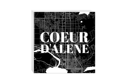 Minimalist B&W Idaho Coeur Dalene Map | Wood Block | Eaches | Min 2