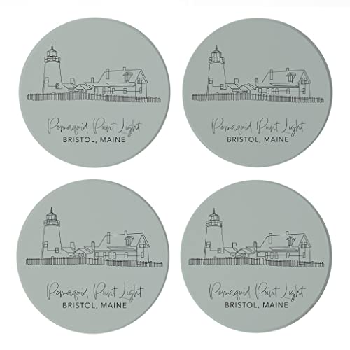 Pemaquid Point Light Muted Coastal Joyride Home Decor 4 Ceramic Coasters 4 Inch Circle Drink Coasters Set Of 4 Non Slip Cork Back Protects Surfaces Express Your Style| Absorbent Coasters | Set of 4 | Min 2