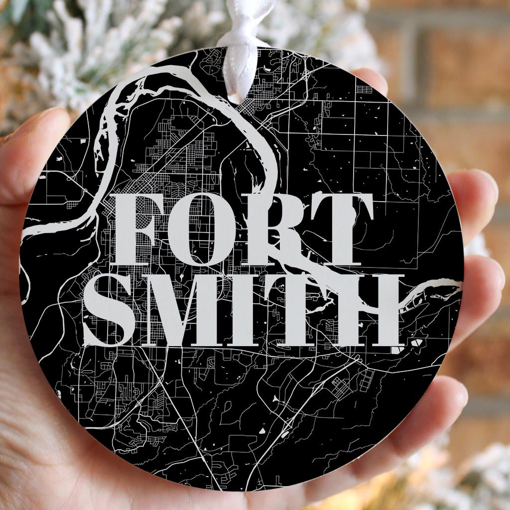 B&W Minimalist Arkansas Fort Smith Map| Wood Ornament | Eaches | Min 6
