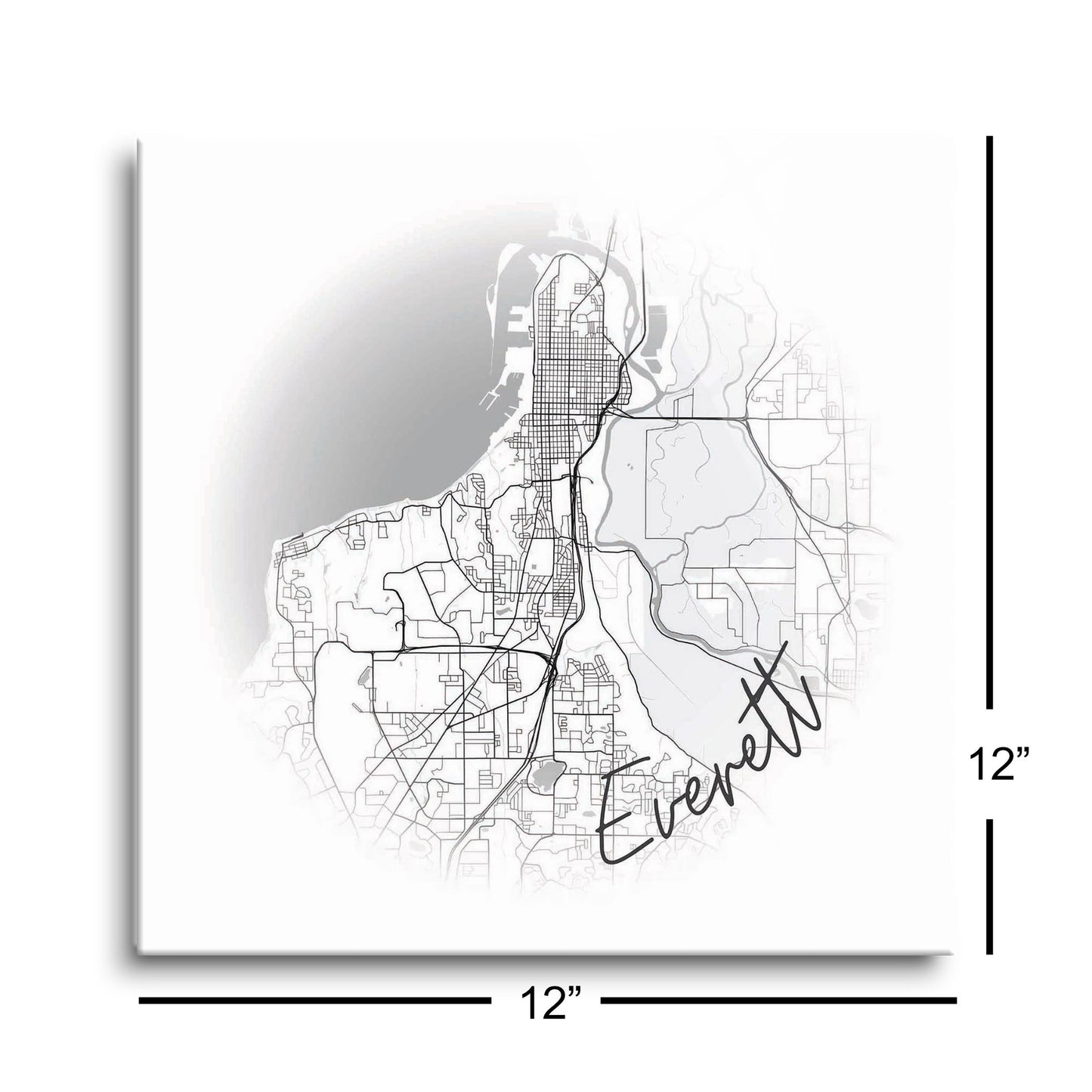 Minimalistic B&W Washington Everett Circle Map | Hi-Def Glass Art | Eaches | Min 1