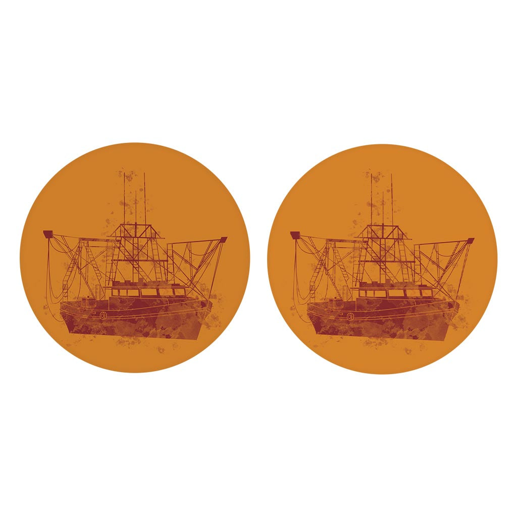 Louisiana Colorful Water Color Shrimp Boat | Absorbent Car Coasters | Set of 2 | Min 4
