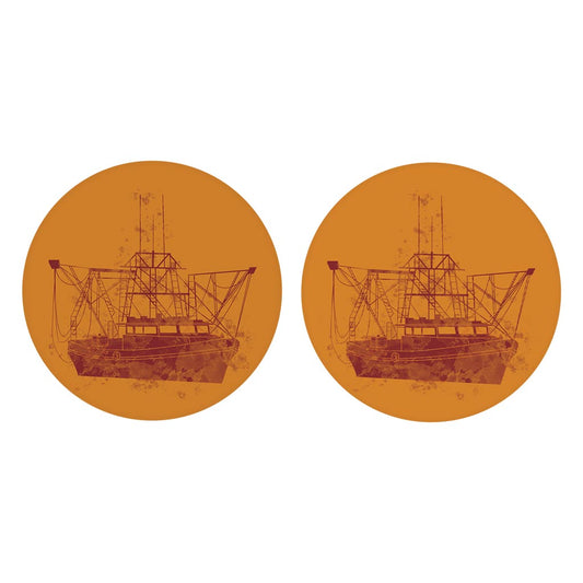 Louisiana Colorful Water Color Shrimp Boat | Absorbent Car Coasters | Set of 2 | Min 4