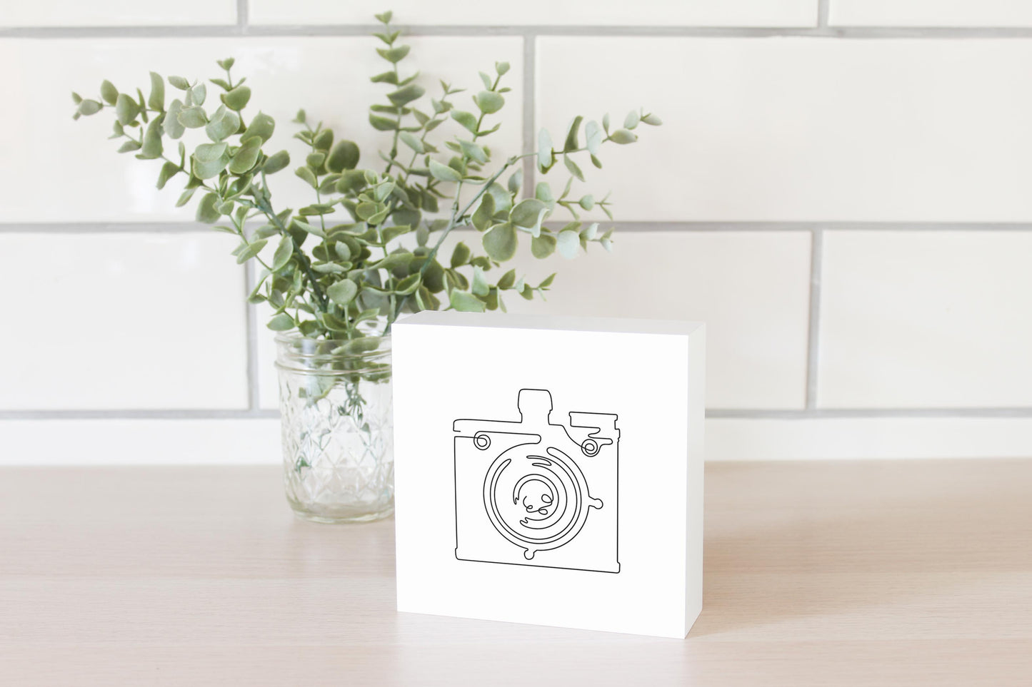 Vintage Camera Line Drawing On White| Wood Block | Eaches | Min 4