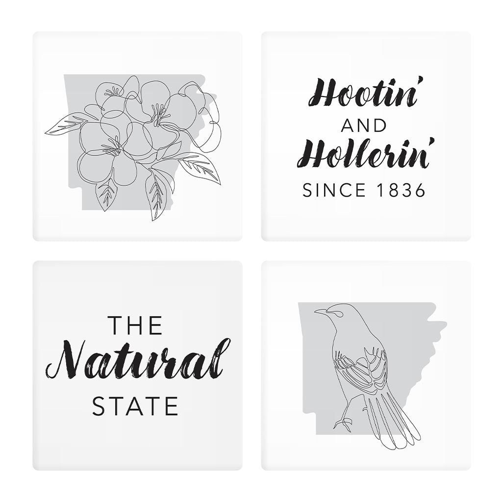 B&W Minimalist Arkansas Line Drawings Sayings| Absorbent Coasters | Set of 4 | Min 2