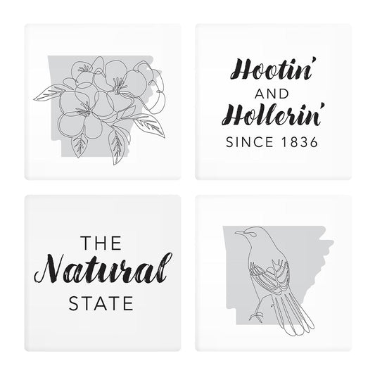 B&W Minimalist Arkansas Line Drawings Sayings| Absorbent Coasters | Set of 4 | Min 2