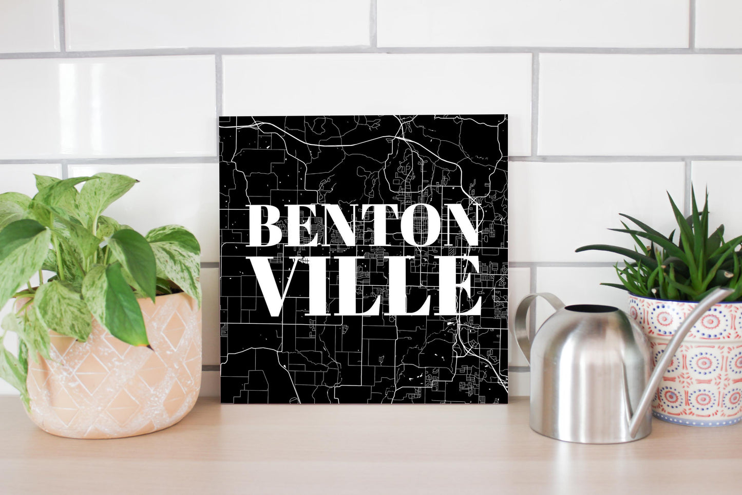 Minimalist B&W Arkansas Bentonville Map | Wood Sign | Eaches | Min 2