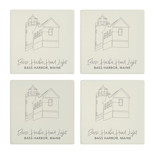 Bass Harbor Head Light Muted Coastal| Absorbent Coasters | Set of 4 | Min 2