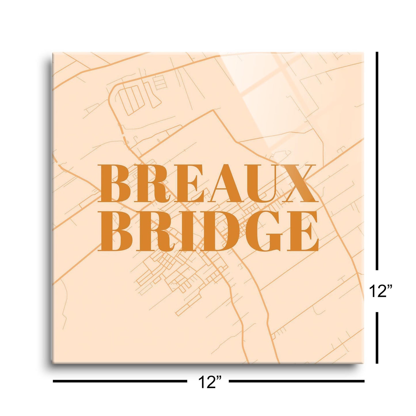 Modern Minimalist Louisiana Breaux Bridge Map | Hi-Def Glass Art | Eaches | Min 1
