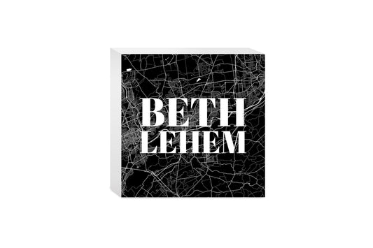 Minimalistic B&W Pennsylvania Bethlehem Map | Wood Block | Eaches | Min 4