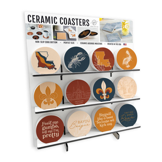 Modern Minimalist Louisiana Circle Ceramic Coaster Loaded Display POP Min of 1