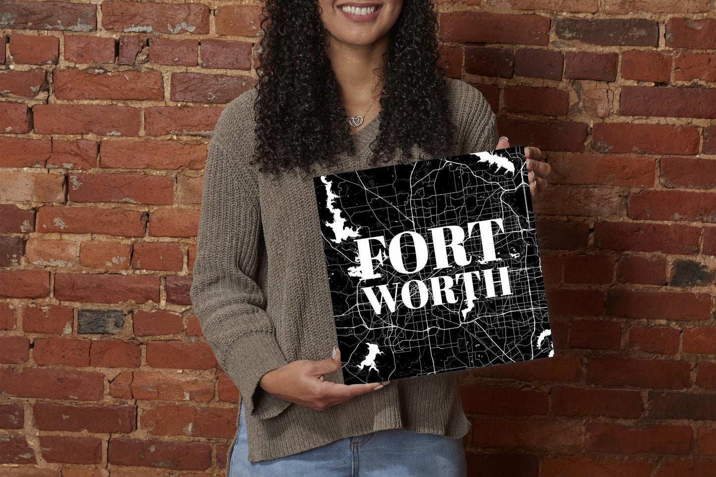 Minimalistic B&W Texas Fort Worth Map | Wood Sign | Eaches | Min 2