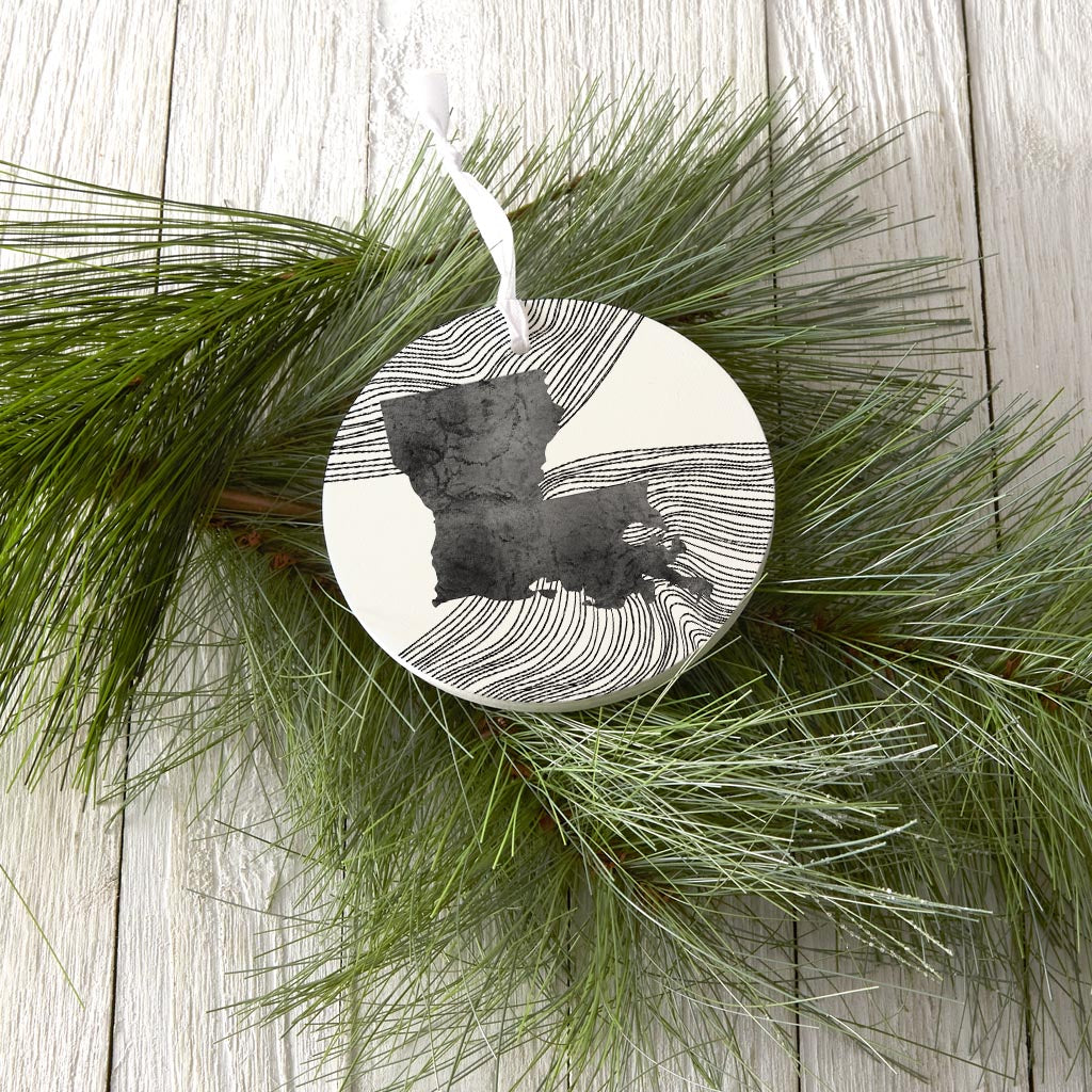Modern Louisiana State Shape With Fluid Lines | Wood Ornament | Eaches | Min 6