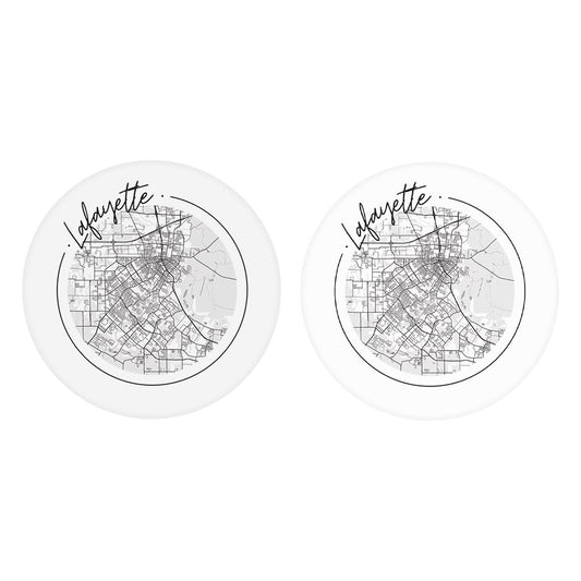 Modern Louisiana Lafayette Circle Map| Absorbent Car Coasters | Set of 2 | Min 4