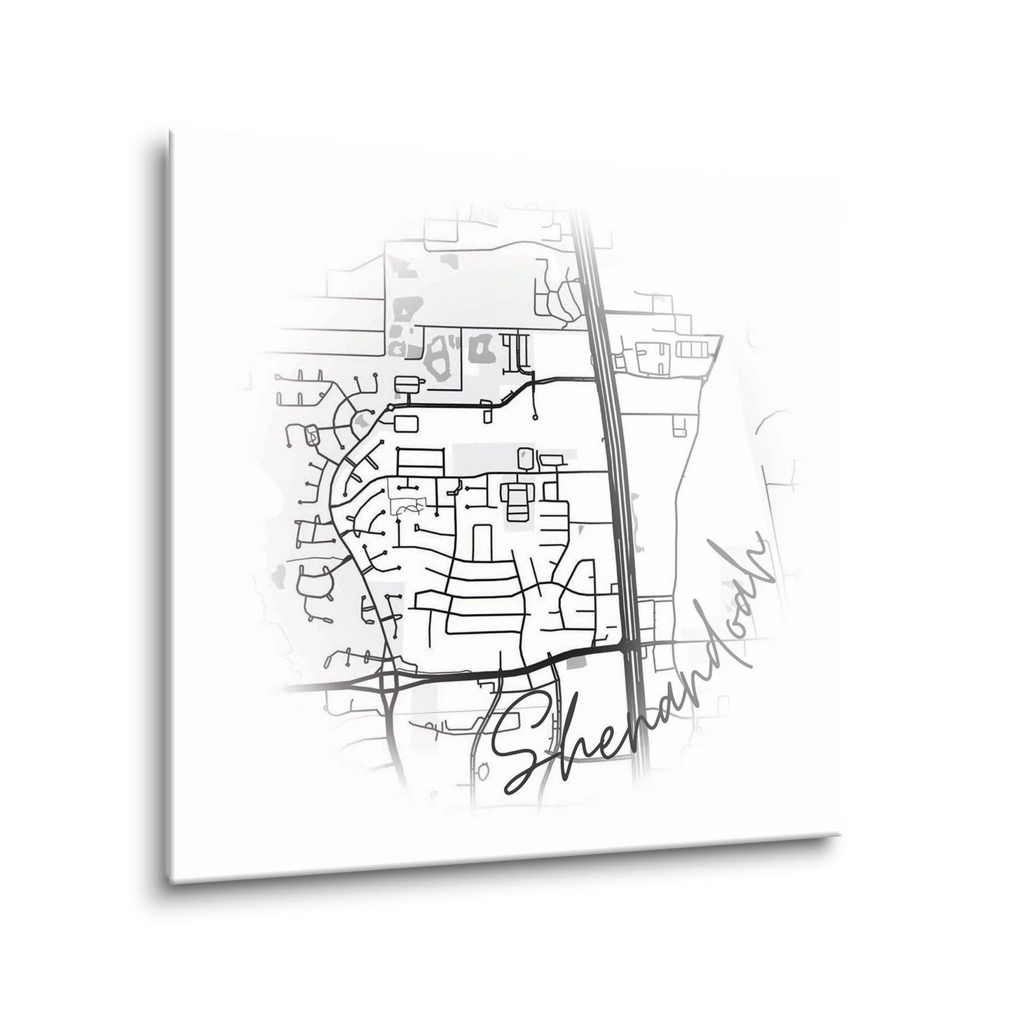Minimalistic B&W Texas Shenandoah Circle Map | Hi-Def Glass Art | Eaches | Min 2