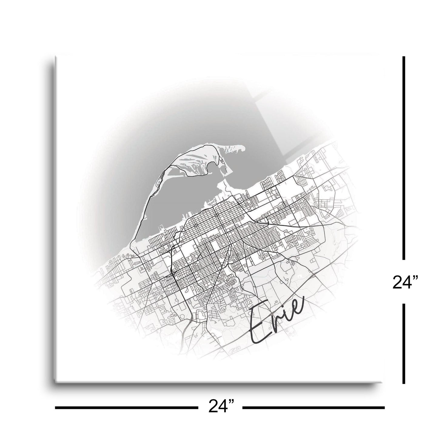 Minimalistic B&W Pennsylvania Erie Circle Map | Hi-Def Glass Art | Eaches | Min 1