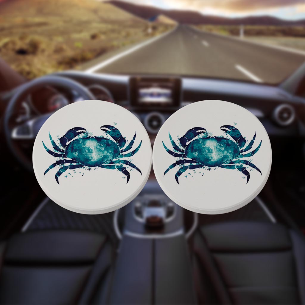 New England Water Color Crab| Absorbent Car Coasters | Set of 2 | Min 4